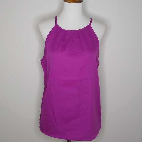 SheIn Pink Pleated Halter Neckline Strappy Sleeve Camisole Tank Top Size Large - Picture 2 of 9